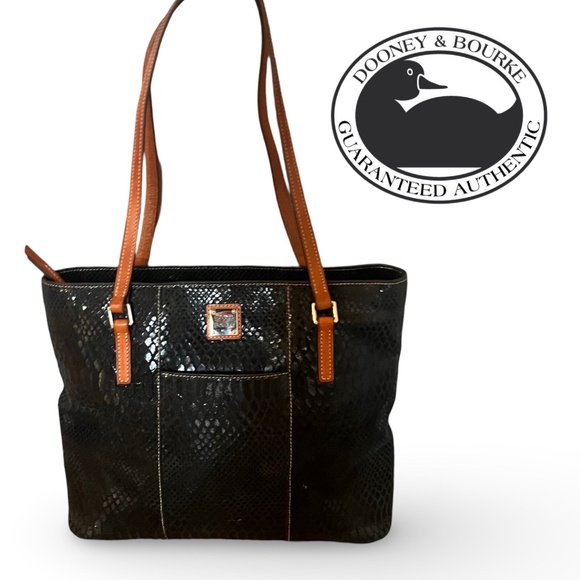 Authentic Dooney and Bourke snake print leather tote